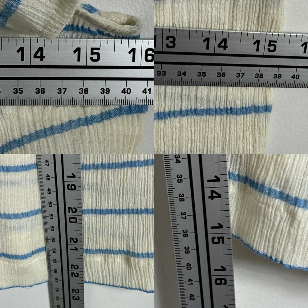 Sezane Adeline Blouse Blue Ecru One Shoulder Size 36 French / US 4 Ruffle Stripe - Picture 9 of 10
